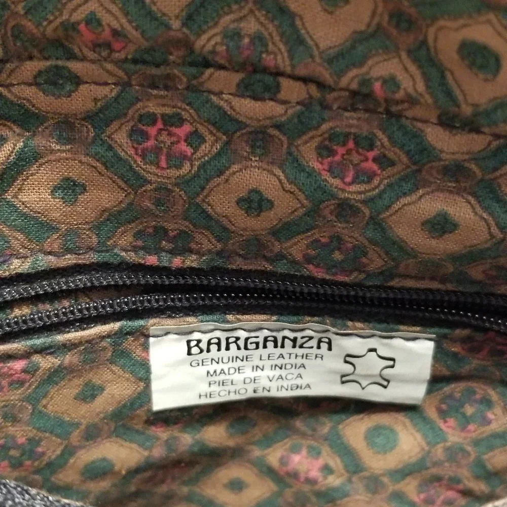Vintage Barganza Leather Crossbody Bag Black Organizer Purse Made in India‎